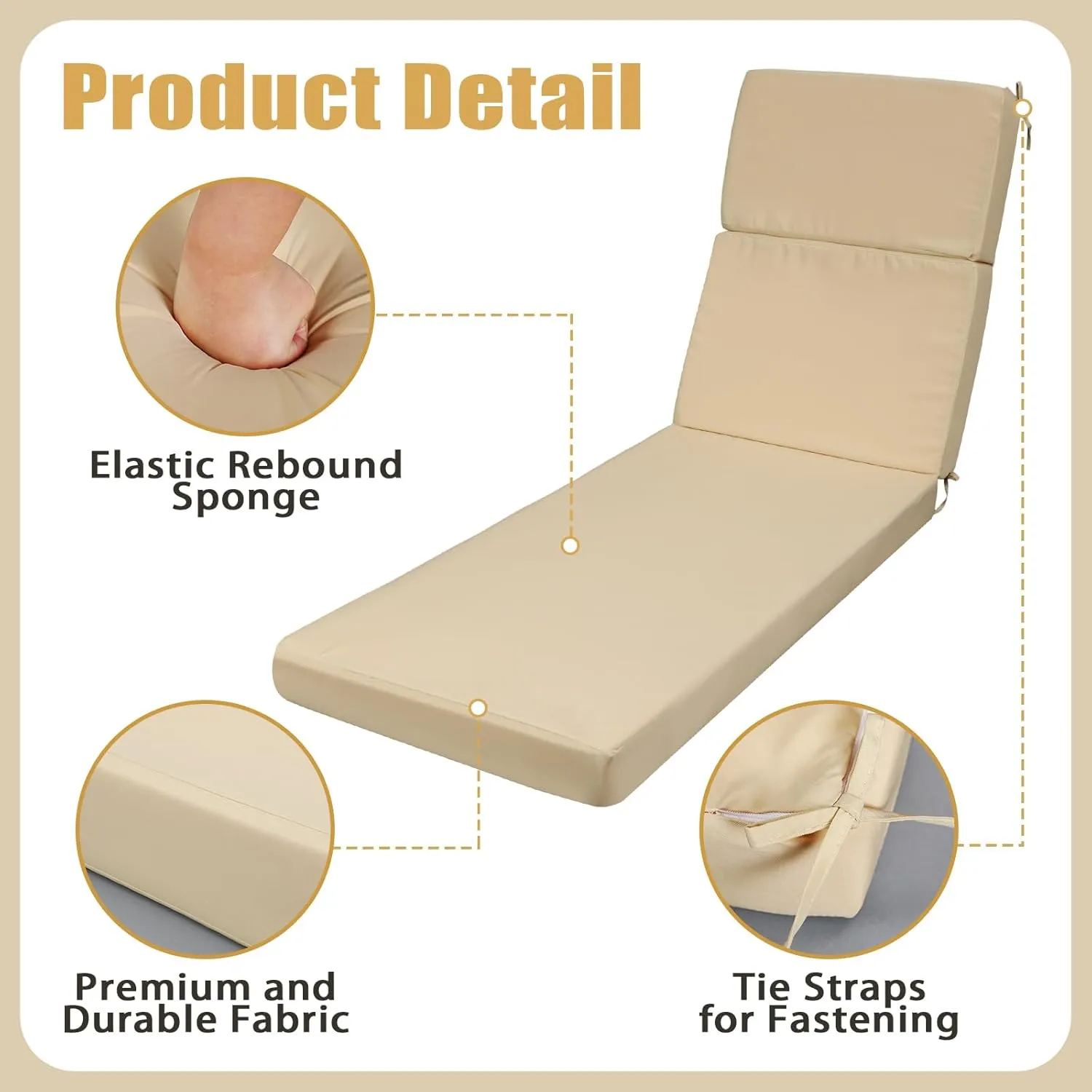 1 Pcs Indoor Outdoor Chaise Lounge Cushions Sponge Bench Outdoor Furniture Chaise Cushions Patio Chair Furniture Replacement (Beige)