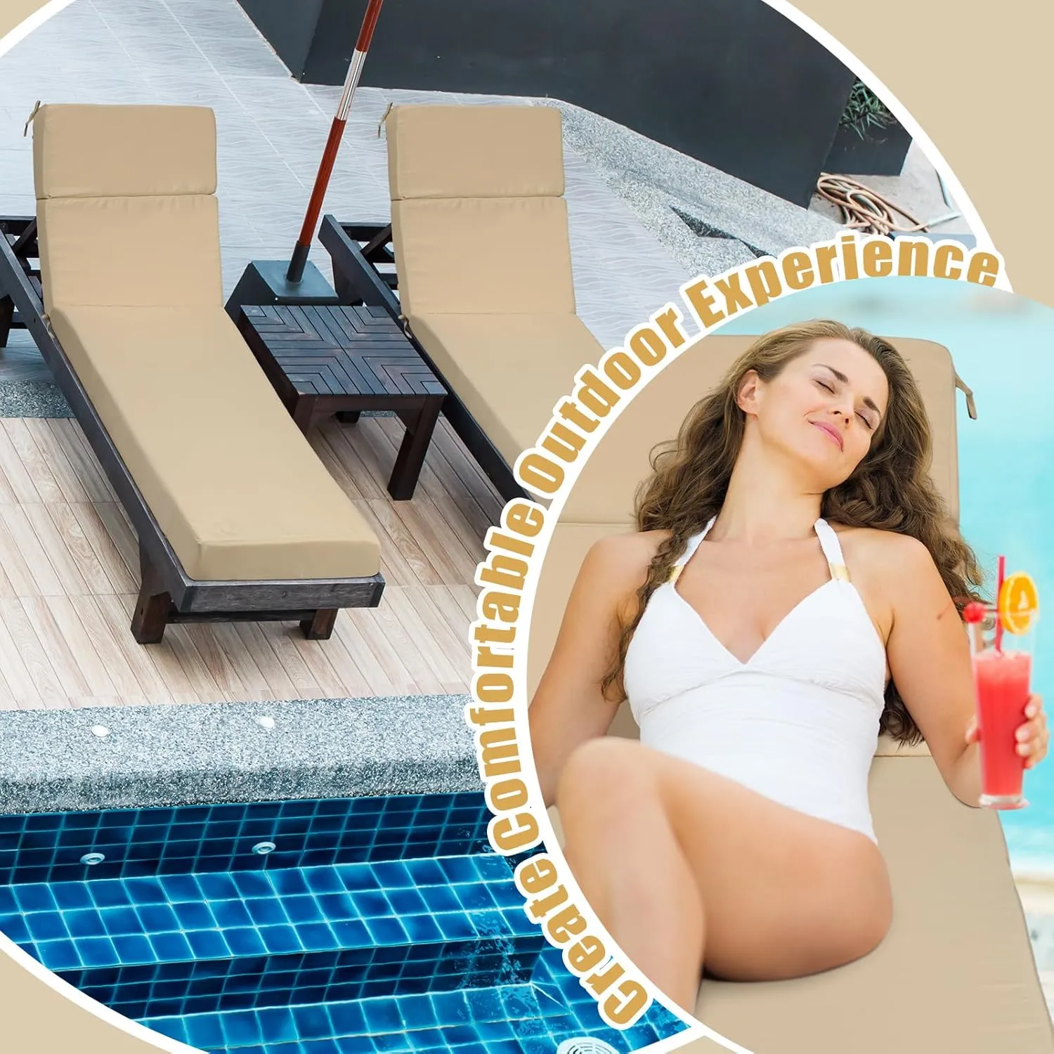 1 Pcs Indoor Outdoor Chaise Lounge Cushions Sponge Bench Outdoor Furniture Chaise Cushions Patio Chair Furniture Replacement (Beige)