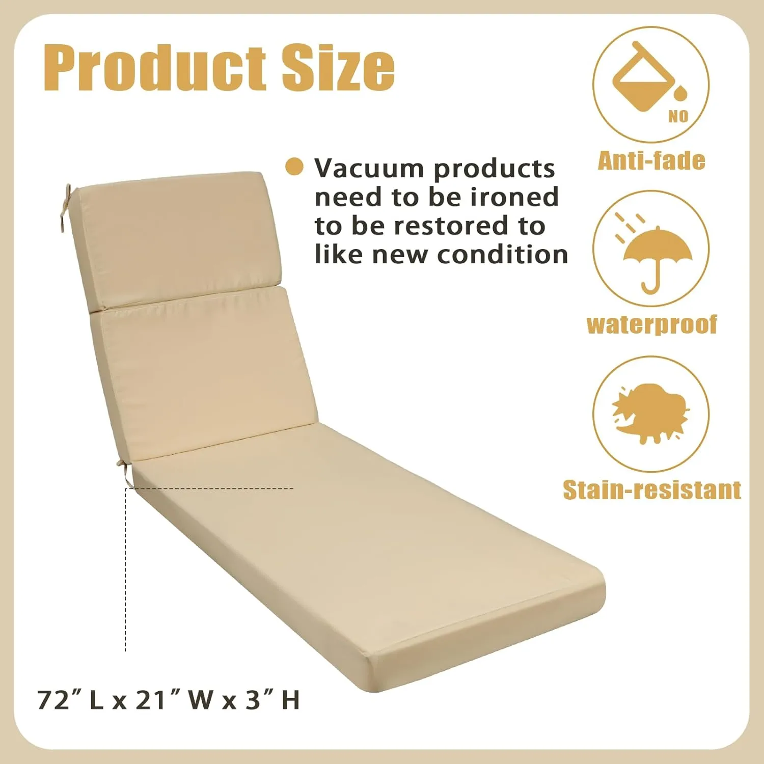 1 Pcs Indoor Outdoor Chaise Lounge Cushions Sponge Bench Outdoor Furniture Chaise Cushions Patio Chair Furniture Replacement (Beige)