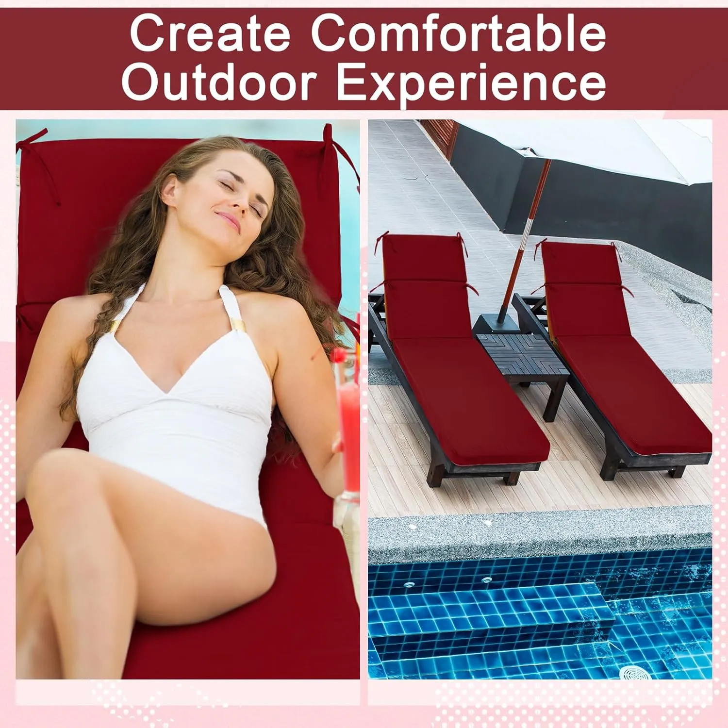 1 Pcs Indoor Outdoor Chaise Lounge Cushions Sponge Bench Outdoor Furniture Chaise Cushions Patio Chair Furniture Replacement (Brick Red)