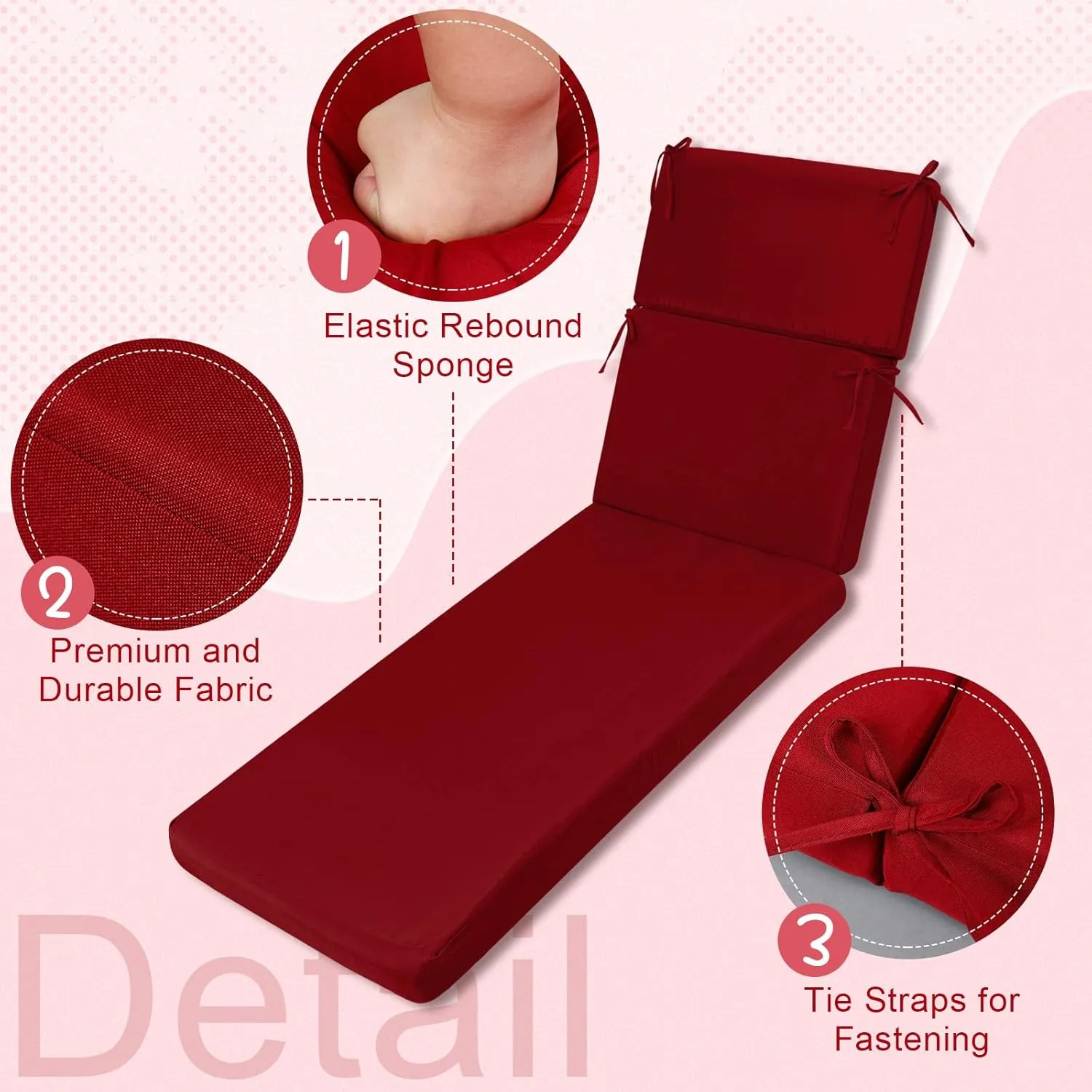 1 Pcs Indoor Outdoor Chaise Lounge Cushions Sponge Bench Outdoor Furniture Chaise Cushions Patio Chair Furniture Replacement (Brick Red)