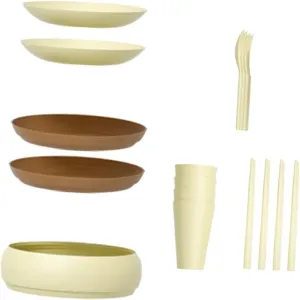 1 Set Portable Outdoor Tableware Reusable Bowl Cup Plate Chopsticks Spoons for Picnics Camping Parties Lightweight Durable Dining Utensils