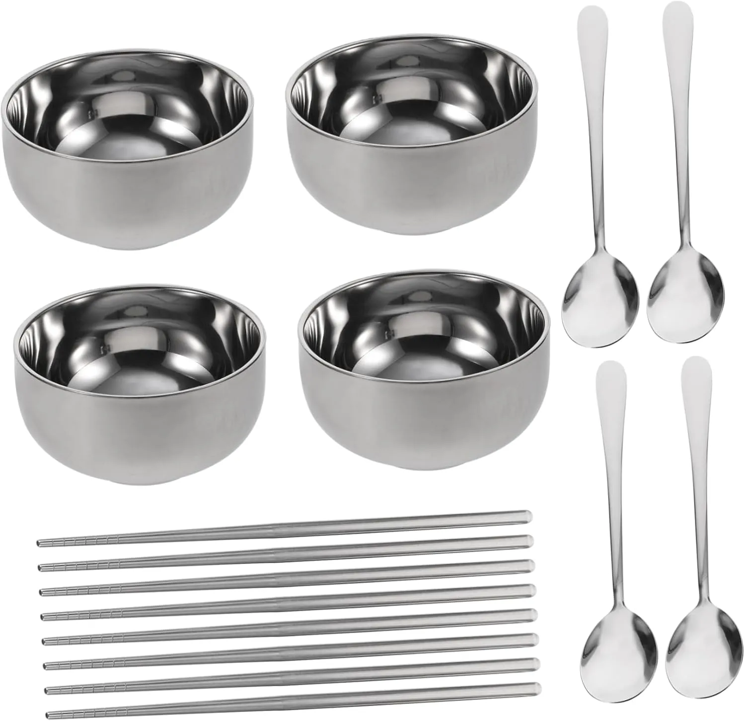 1 Set Portable Stainless Steel Cutlery Set with Bowls Spoons Chopsticks Lightweight Travel Essentials for Camping Picnics School Lunches and More