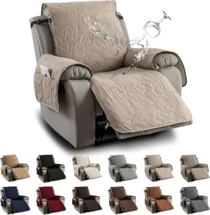 100% Waterproof Recliner Chair Cover, Recliner Chair Covers for Reclining Chair, Non-Slip Fabric Recliner Couch Cover for Living Room, for Pets Kids Protector, Washable