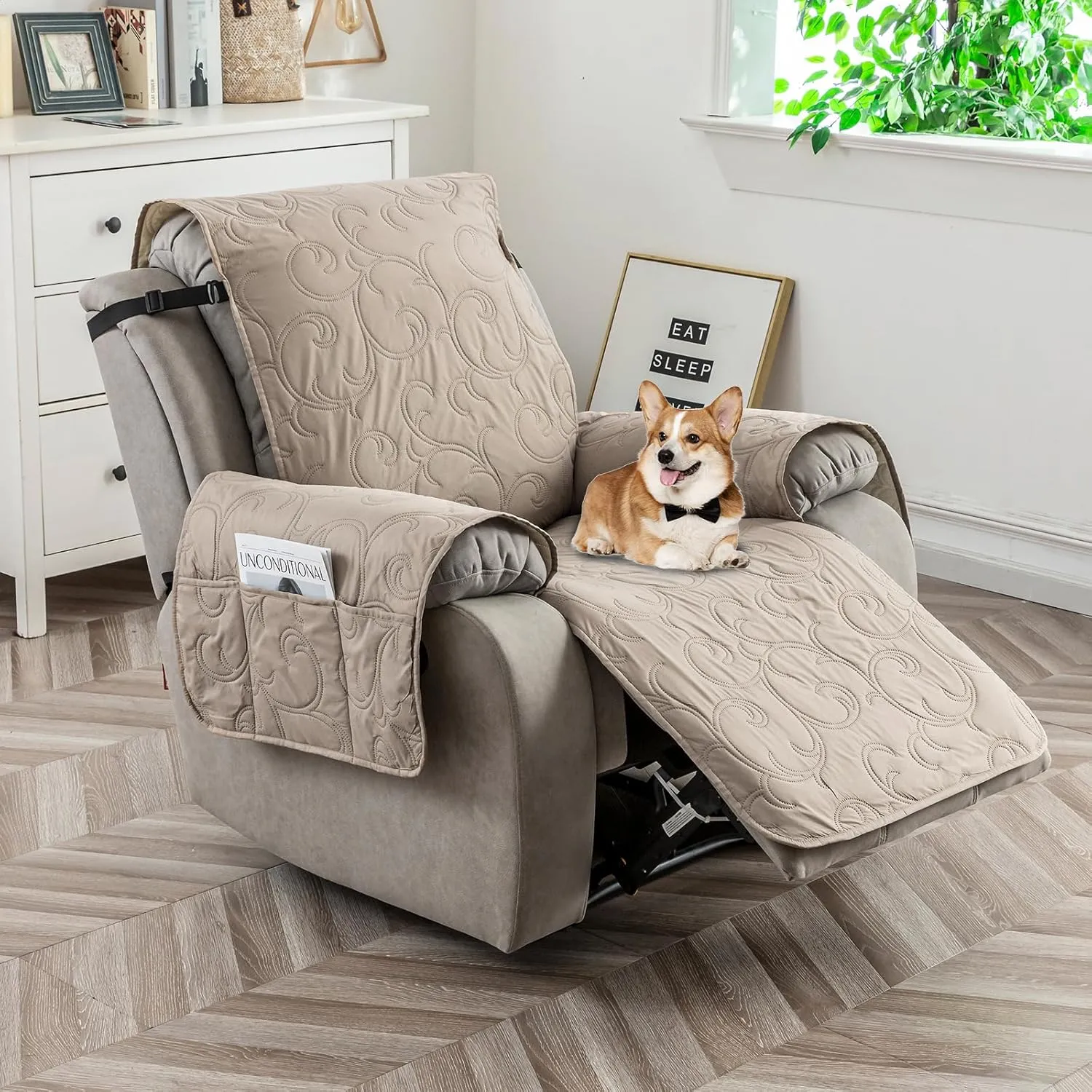100% Waterproof Recliner Chair Cover, Recliner Chair Covers for Reclining Chair, Non-Slip Fabric Recliner Couch Cover for Living Room, for Pets Kids Protector, Washable