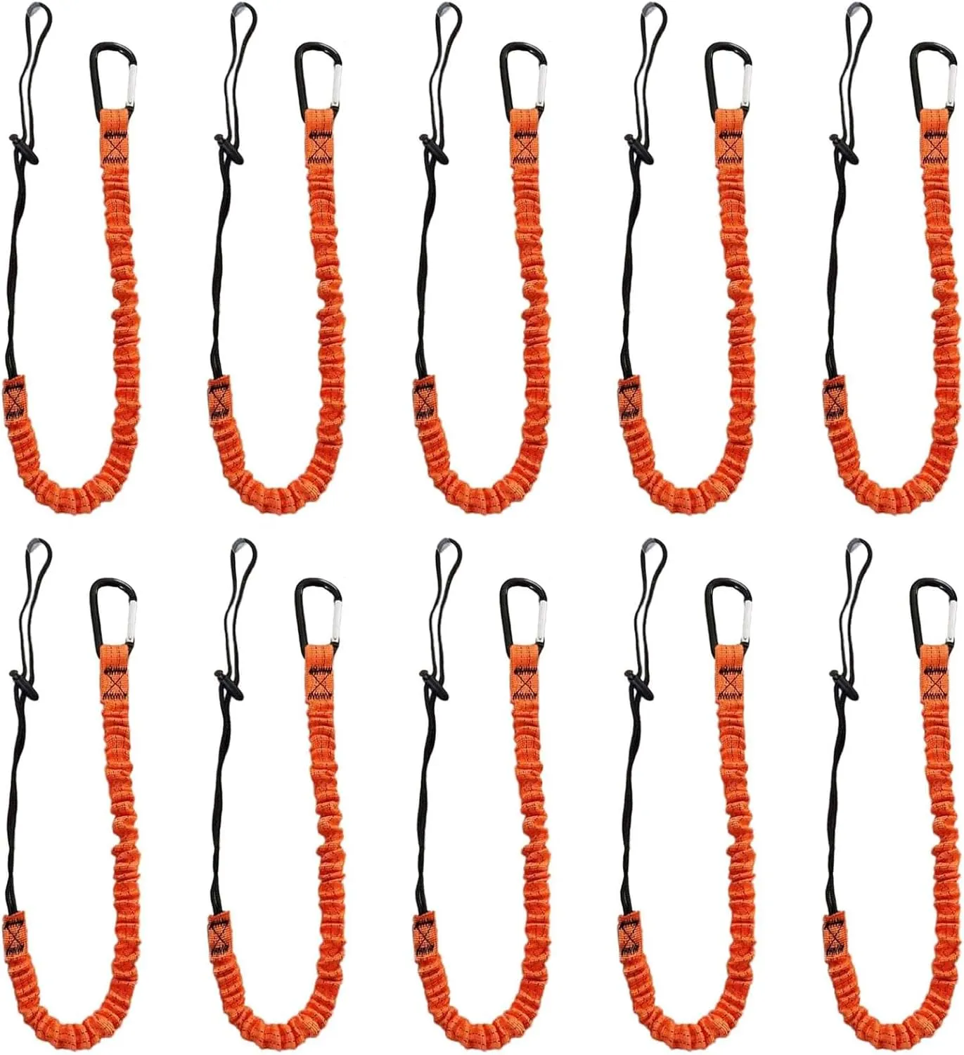 10pcs Retractable Tool Lanyards for Hand Tools with Carabiner and Adjustable Loop End, Extendable Length 31.5 "-43.3", Aluminum Screw Lock Carabiner with Shock Cord Stopper