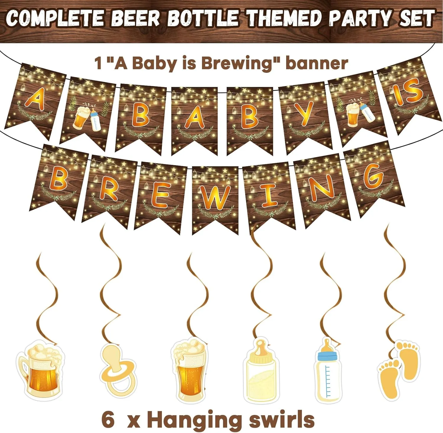 121pcs A Baby is Brewing Baby Shower Party Decorations Set Includes Plates Napkins Cups Tablecloth Swirls Banner Tableware Kit Dispose Baby is Brewing Party Supplies Favors, Serve 16