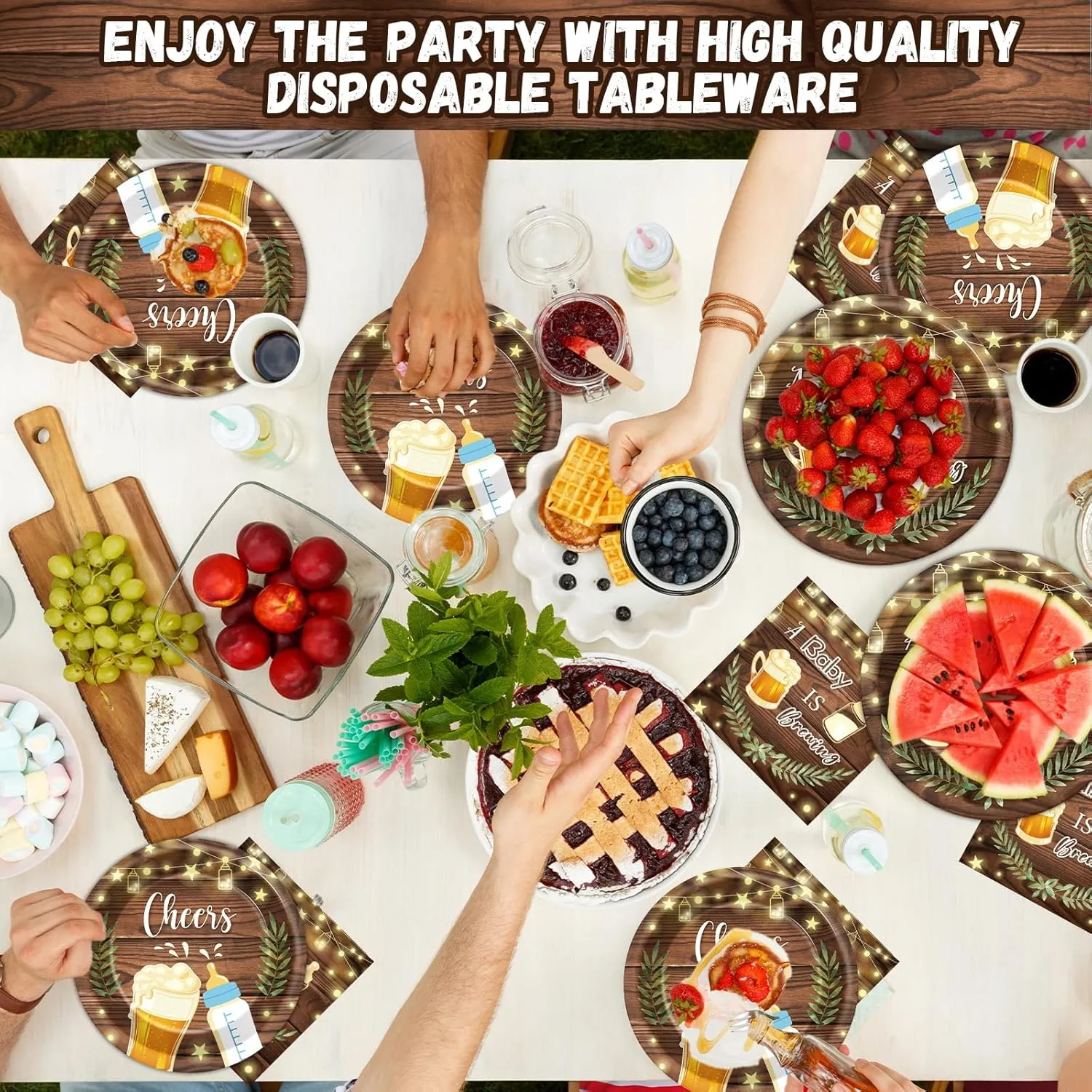 121pcs A Baby is Brewing Baby Shower Party Decorations Set Includes Plates Napkins Cups Tablecloth Swirls Banner Tableware Kit Dispose Baby is Brewing Party Supplies Favors, Serve 16