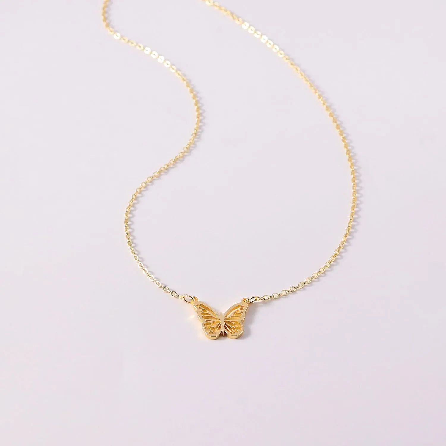 14K Gold Plated Dainty Butterfly Baseball Crown Compass Shell Starfish Airplane Bird Heart Lightning Leaf Turtle Horse Cherry Paperclip Bow Necklace Simple Jewelry