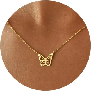 14K Gold Plated Dainty Butterfly Baseball Crown Compass Shell Starfish Airplane Bird Heart Lightning Leaf Turtle Horse Cherry Paperclip Bow Necklace Simple Jewelry