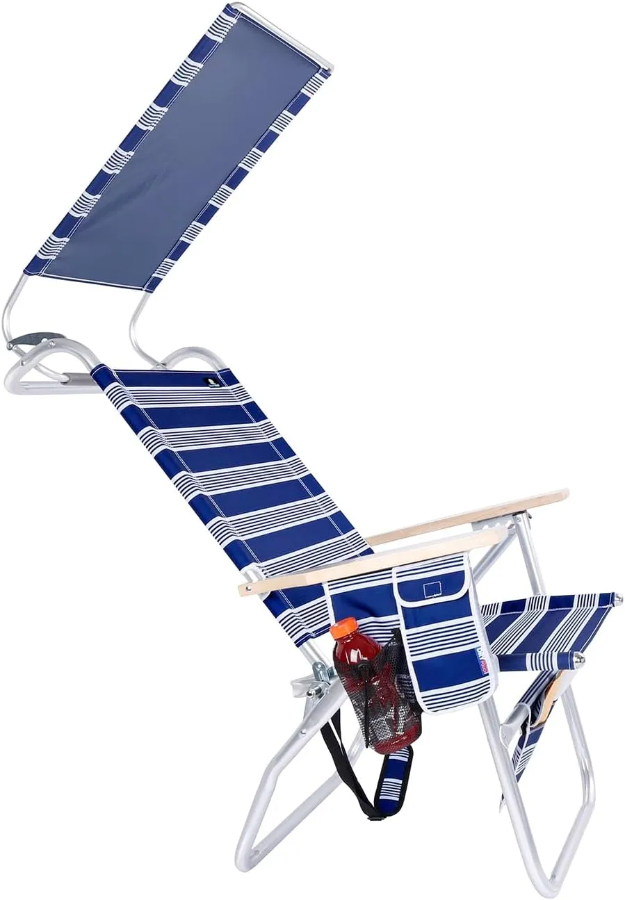 17 Inches High Seat Big Tycoon Aluminum Tall Beach Chair with Canopy for Adults, 4 Reclining Positions, Drink Holder, Storage Pouch