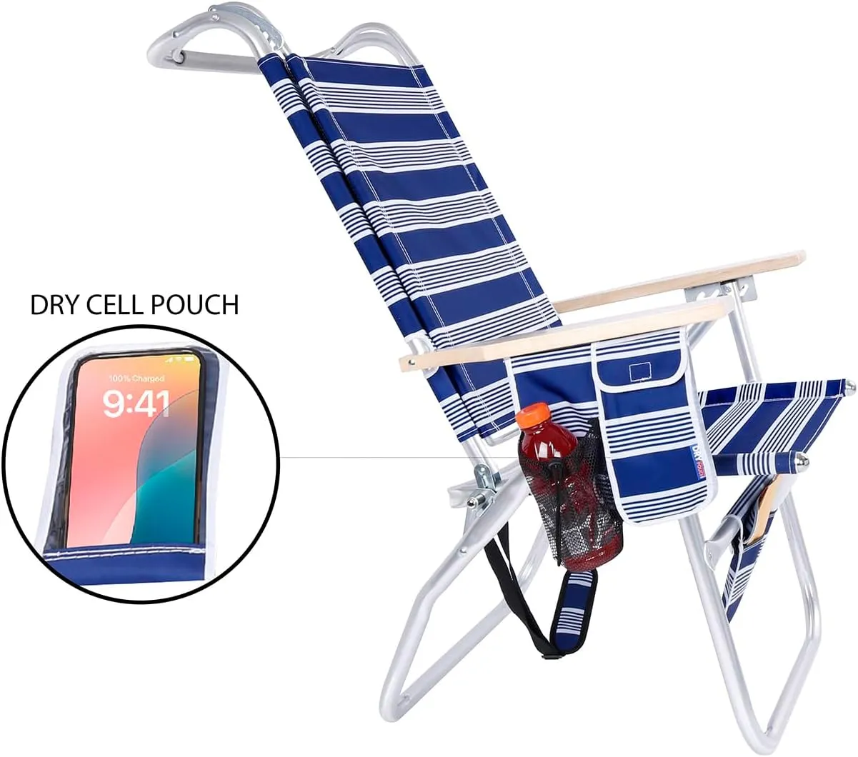 17 Inches High Seat Big Tycoon Aluminum Tall Beach Chair with Canopy for Adults, 4 Reclining Positions, Drink Holder, Storage Pouch