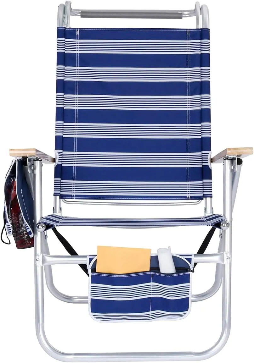 17 Inches High Seat Big Tycoon Aluminum Tall Beach Chair with Canopy for Adults, 4 Reclining Positions, Drink Holder, Storage Pouch