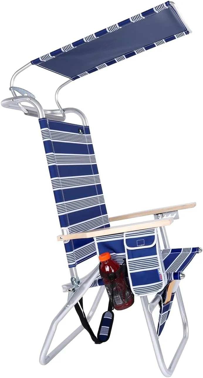 17 Inches High Seat Big Tycoon Aluminum Tall Beach Chair with Canopy for Adults, 4 Reclining Positions, Drink Holder, Storage Pouch