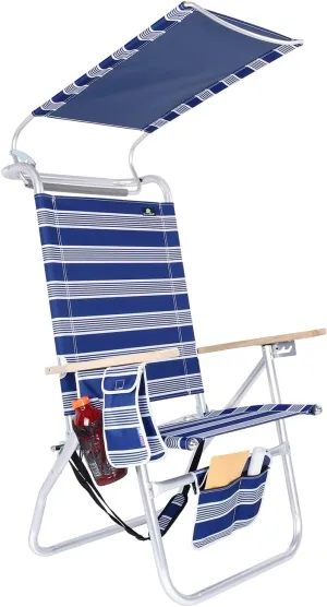 17 Inches High Seat Big Tycoon Aluminum Tall Beach Chair with Canopy for Adults, 4 Reclining Positions, Drink Holder, Storage Pouch