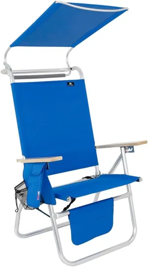 17 Inches High Seat Big Tycoon Aluminum Tall Beach Chair with Canopy for Adults, 4 Reclining Positions, Drink Holder, Storage Pouch