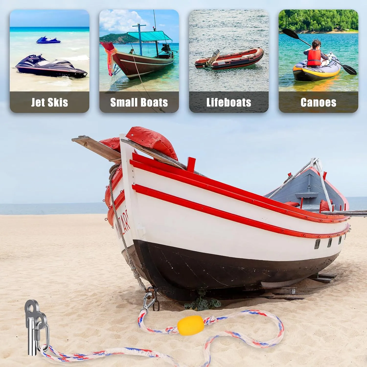 17''/26''/36'' Sand Anchor for Boat with 32ft Rope, 304 Stainless Steel Boat Sand Anchor with Crossbar, Screw in Boat Anchor for Kayak, Jet Ski, Pontoon, Shallow Water, Beach and Sandbar Use