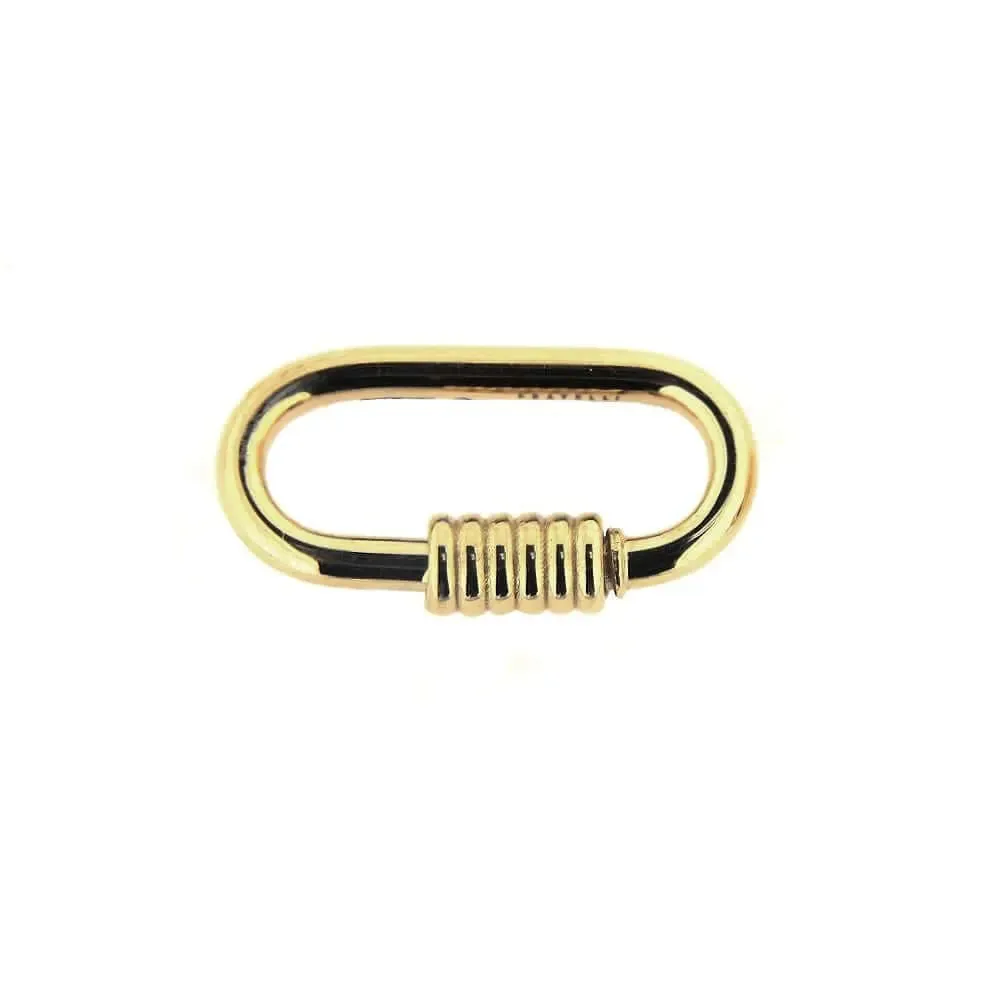 18K Solid Yellow Gold Oval Carabiner Screw Lock Clasp