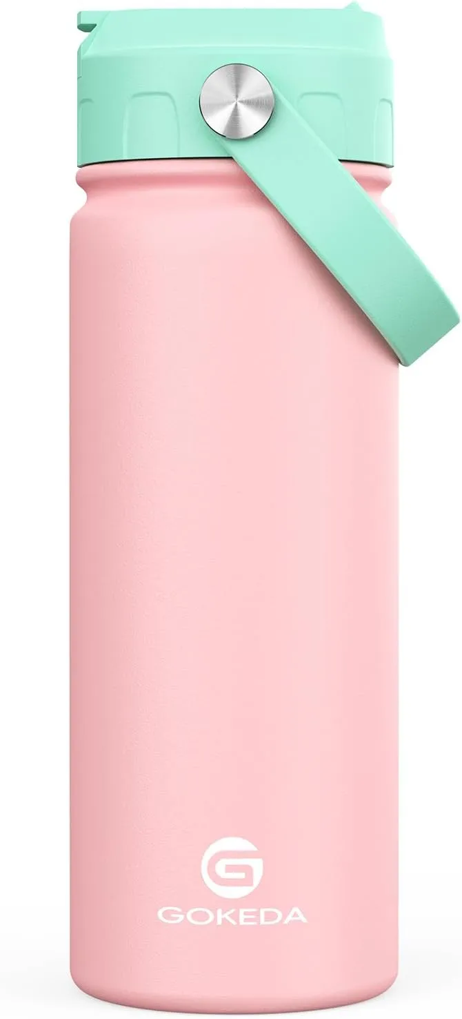 18oz Kids Water Bottle, Insulated Water Bottles with Stickers, 18/8 Stainless Steel Vacuum Leak Proof Straw Cup for School, Gifts for Girls(Pink)