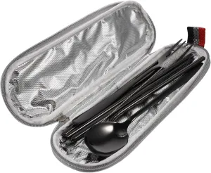 1Set Portable Stainless Steel Tableware Set Fork Spoon Chopsticks Kit with Cleaning Brush for Camping Picnic and Outdoor Activities Kitchen Essentials