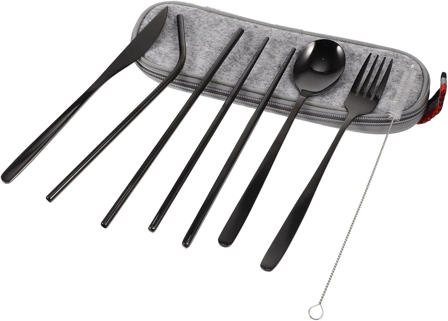 1set Portable Stainless Steel Tableware Set Utensil Kit Fork Spoon Chopsticks Cleaning Brush and Straws for Home Travel and Outdoor Use and Material
