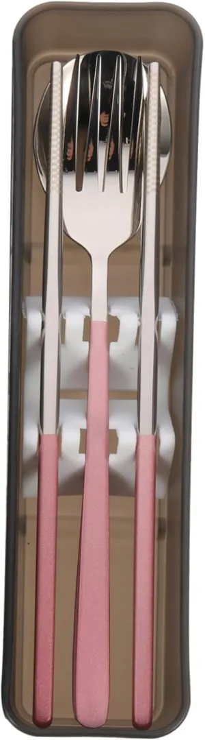 1set Portable Stainless Steel Tableware Set with Case Travel Utensils for Camping Picnics and Lunch Boxes Includes Fork Spoon Chopsticks and Cleaning Straw Lightweight and Reusable