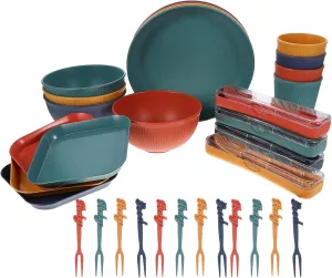 1set Wheat Straw Tableware Reusable Camping Dishes Lightweight Outdoor Plates Stylish Mixed Color Dining Kit for Easy Storage and Cleaning for Home and Travel