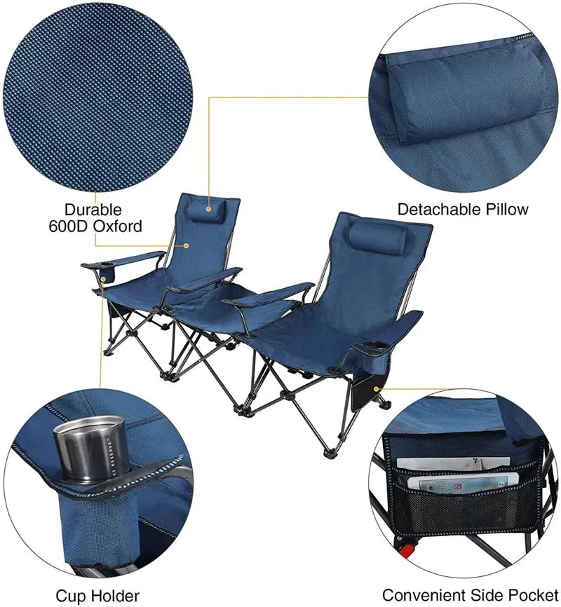 2-in-1 Adjustable Reclining Camping Chair with Table