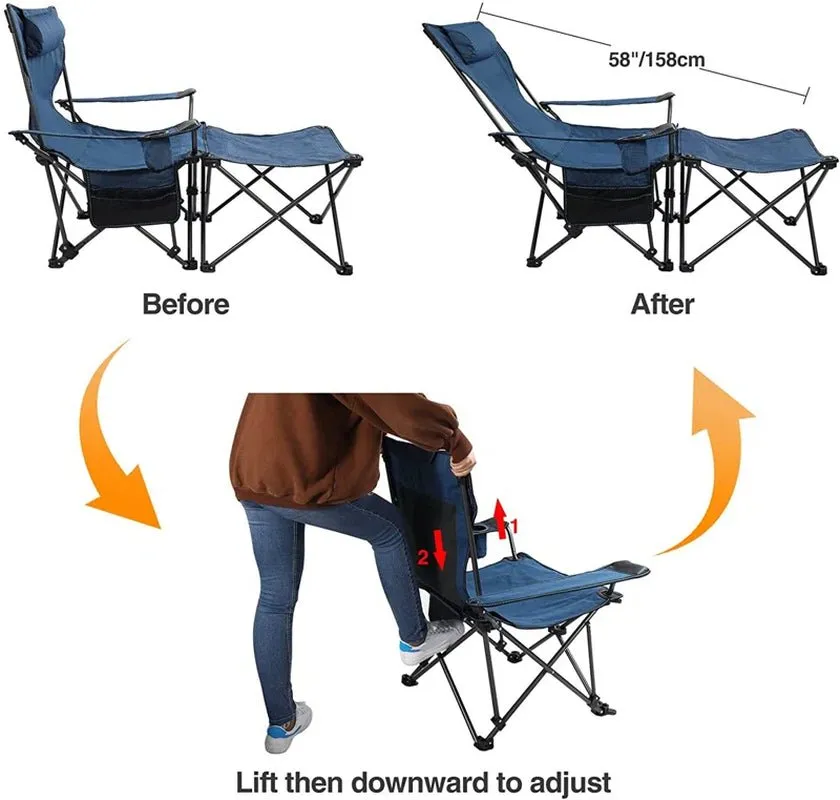 2-in-1 Adjustable Reclining Camping Chair with Table