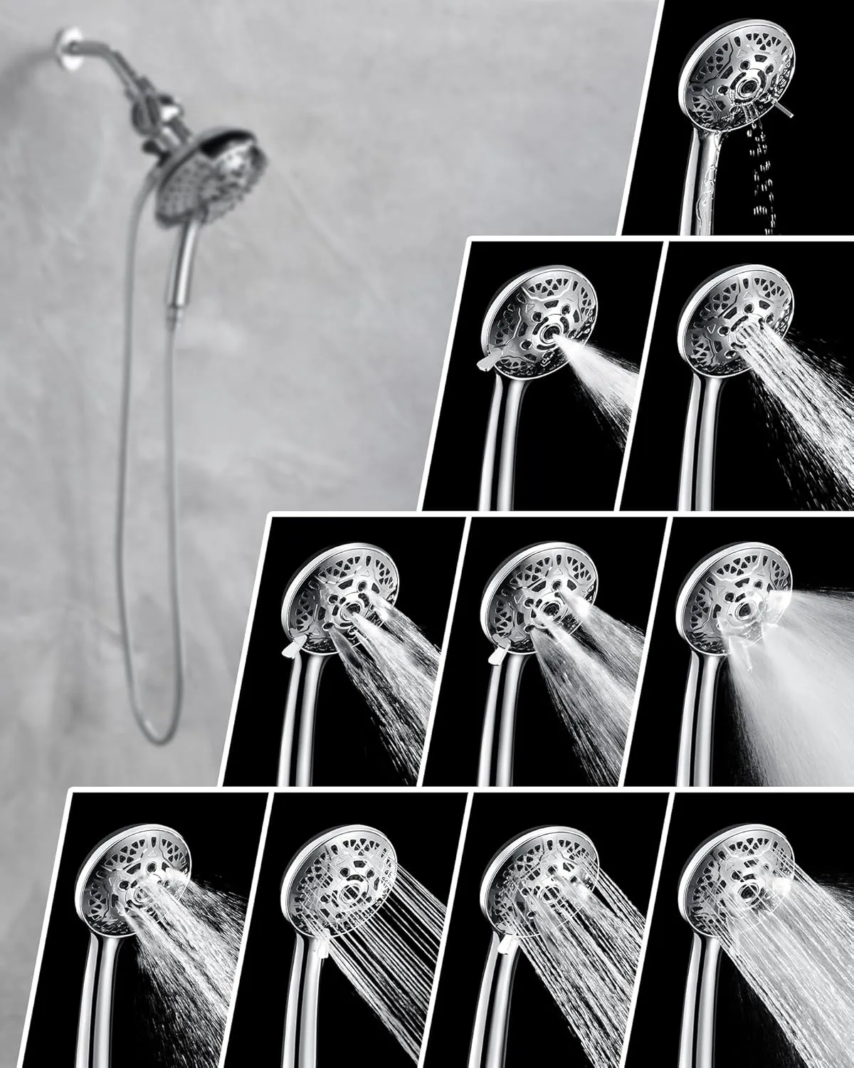 2-in-1 Filtered Shower Head with Handheld: Dual Shower Heads with Rain Shower & Handheld Shower Head, 10-Mode Detachable Shower Head with Massage Spray, Shower Trim Systems