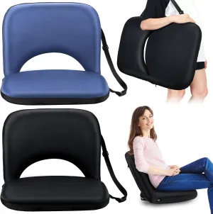 2 Pack Stadium Seats with Back Support, Folding Bleacher Seat with 20In Cushion, 6 Reclining Positions Bleachers Chairs with Back and Cushion, Multifunctional Floor Stadium Chair for Indoor or Outdoor