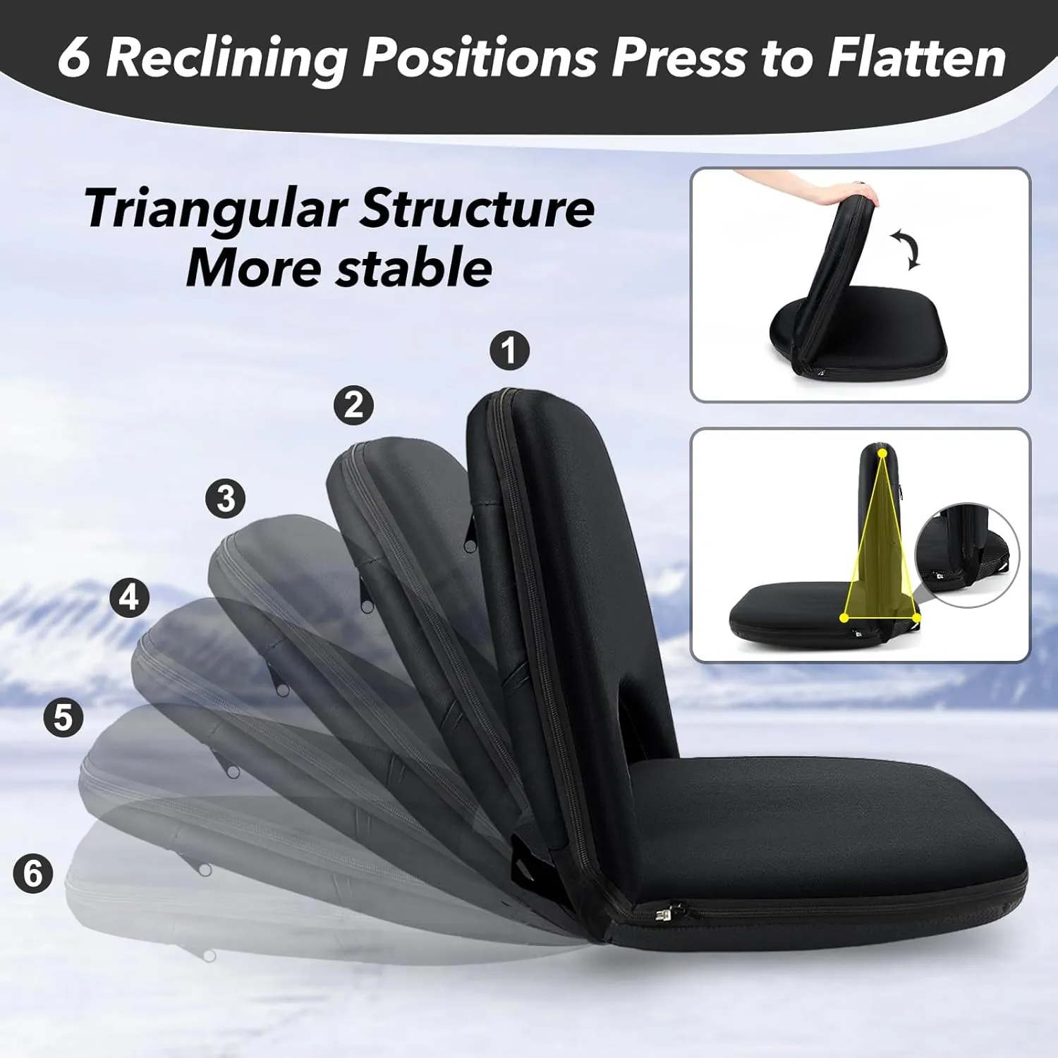 2 Pack Stadium Seats with Back Support, Folding Bleacher Seat with 20In Cushion, 6 Reclining Positions Bleachers Chairs with Back and Cushion, Multifunctional Floor Stadium Chair for Indoor or Outdoor