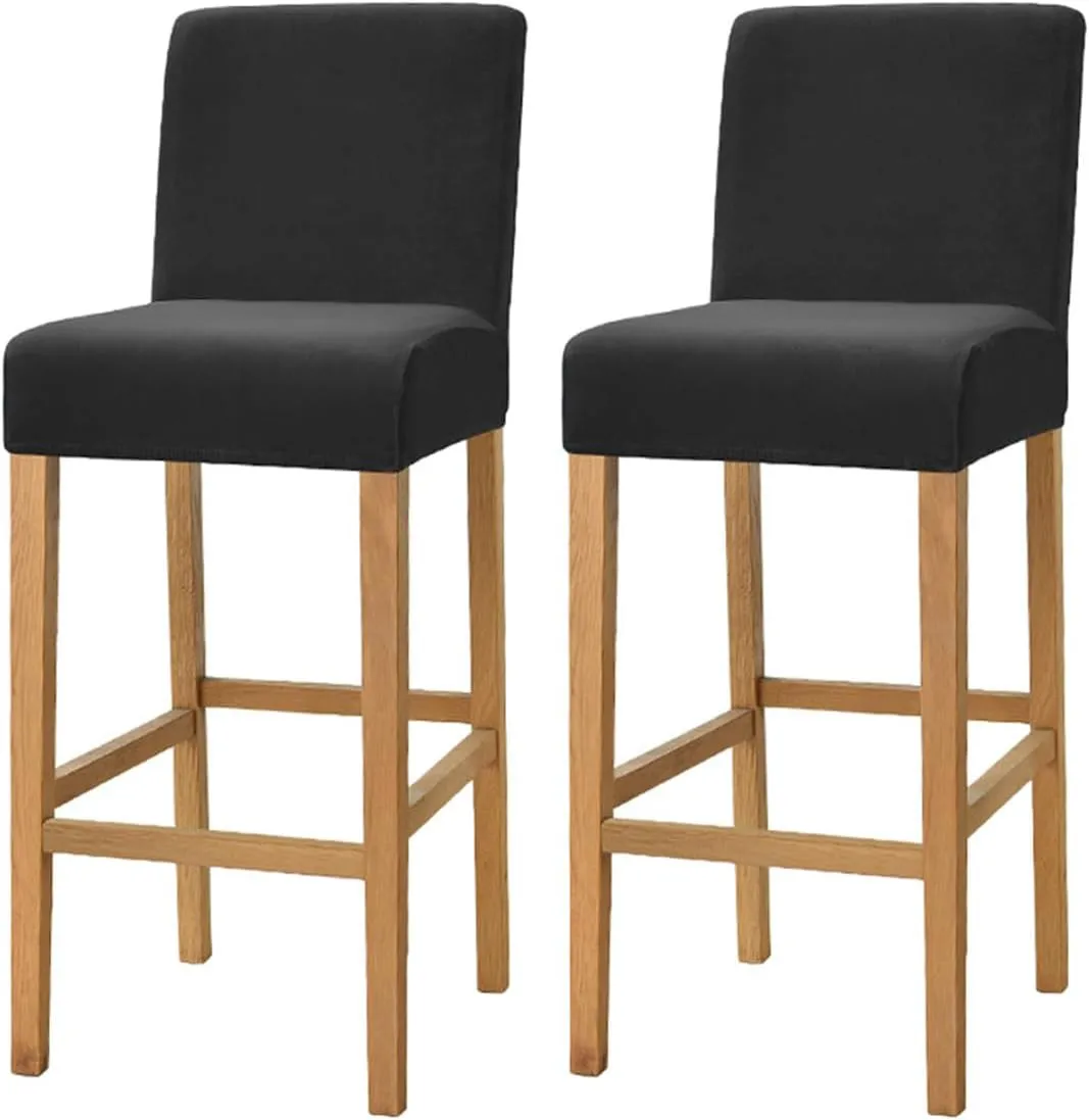 2 Pack Stretch High Barstool Slipcovers with Back Bar Stool Jacquard Square Dining Chair Counter Stool Pub Chair Slipcover