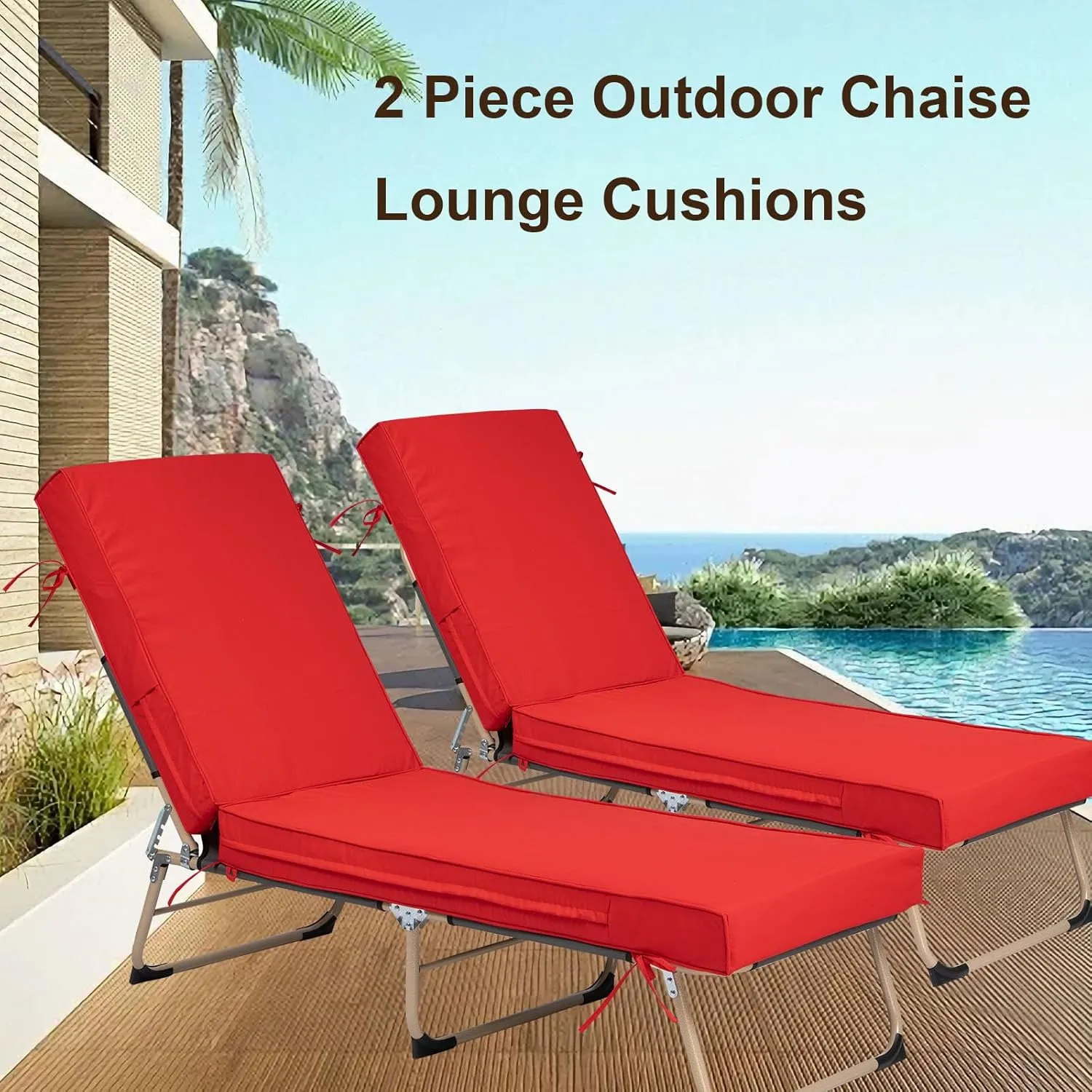2 PCS Outdoor Chaise Lounge Cushion Waterproof and Sunlight Resistant, Lounge Deck Reclining Chair Cushions for Patio Furniture Lawn Pool Resort Hotel（YT-23, 72'' L x 21'' W x 4" T