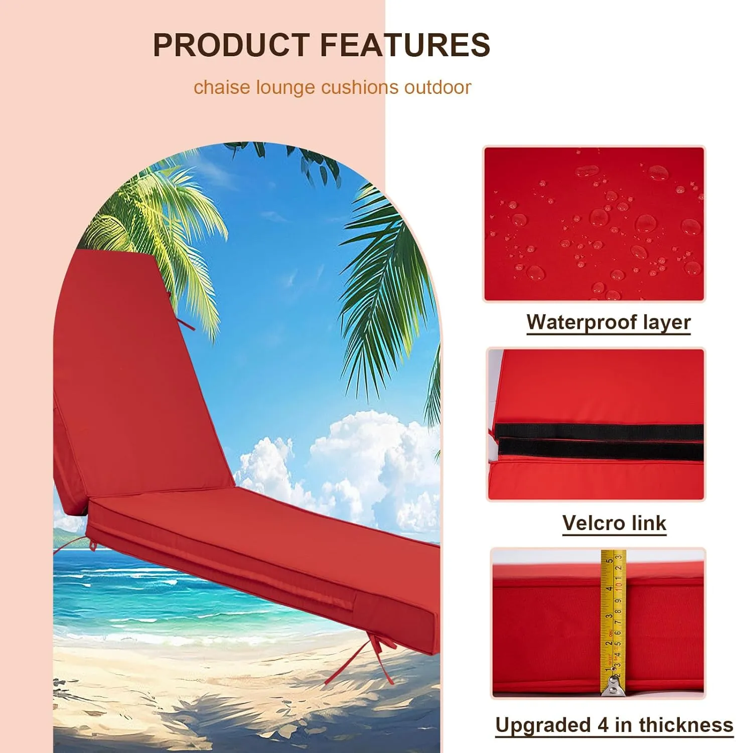 2 PCS Outdoor Chaise Lounge Cushion Waterproof and Sunlight Resistant, Lounge Deck Reclining Chair Cushions for Patio Furniture Lawn Pool Resort Hotel（YT-23, 72'' L x 21'' W x 4" T