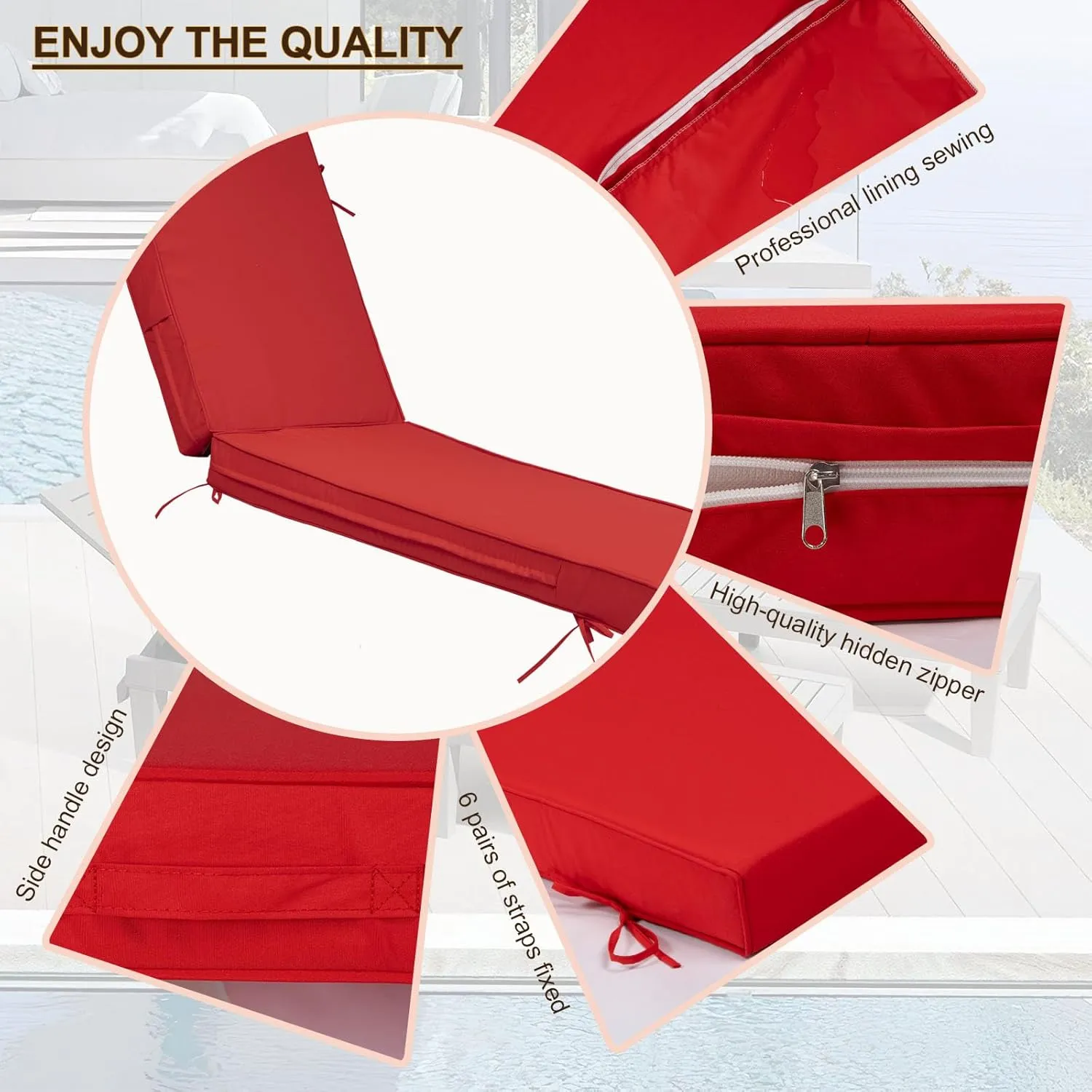 2 PCS Outdoor Chaise Lounge Cushion Waterproof and Sunlight Resistant, Lounge Deck Reclining Chair Cushions for Patio Furniture Lawn Pool Resort Hotel（YT-23, 72'' L x 21'' W x 4" T