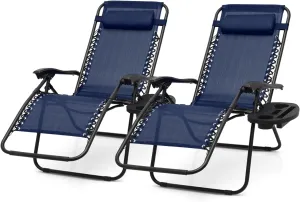 2 pcs Oversized Zero Gravity Lounge Chair, XL Foldable Patio Recliners with Cup Holder Tray & Ergonomic Headrest for Outdoor, Beach, CAAP-BCC-C2P-NB-29