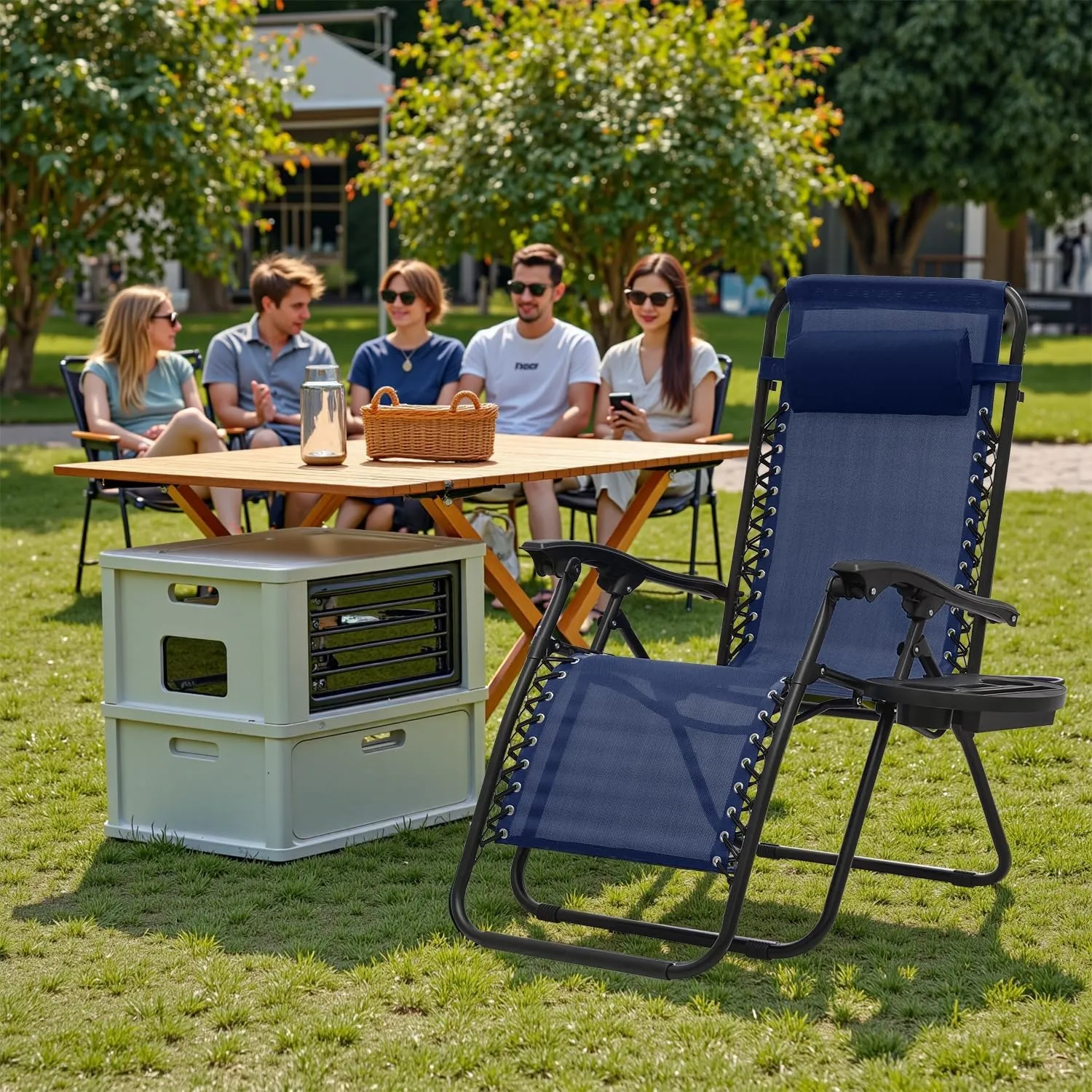 2 pcs Oversized Zero Gravity Lounge Chair, XL Foldable Patio Recliners with Cup Holder Tray & Ergonomic Headrest for Outdoor, Beach, CAAP-BCC-C2P-NB-29