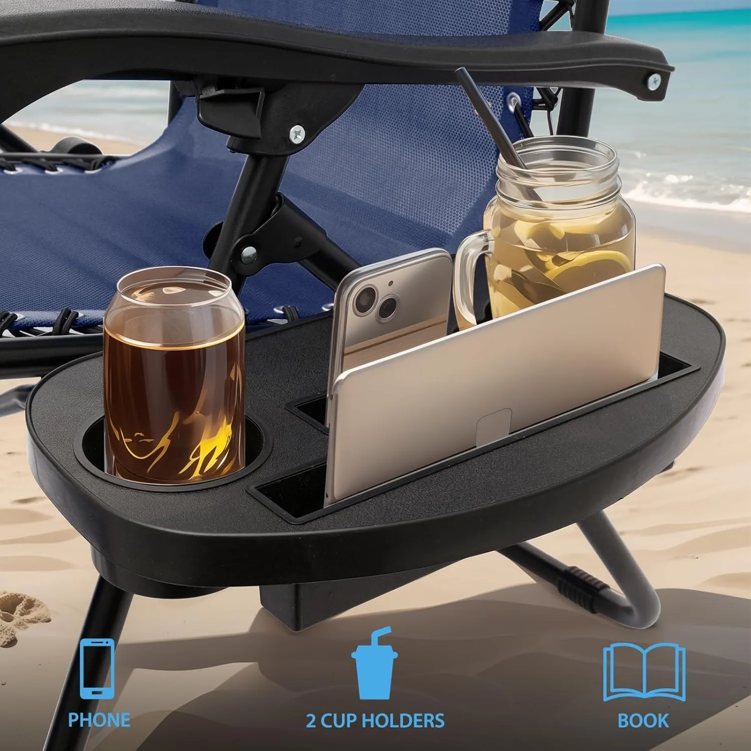 2 pcs Oversized Zero Gravity Lounge Chair, XL Foldable Patio Recliners with Cup Holder Tray & Ergonomic Headrest for Outdoor, Beach, CAAP-BCC-C2P-NB-29