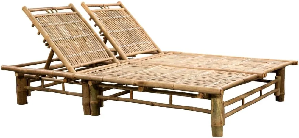 2-Person Sun Lounger with Cushions Bamboopatio Tanning Chair Camping Chairs Recliner Suitable for Garden Courtyard