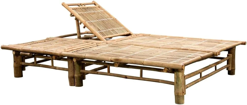 2-Person Sun Lounger with Cushions Bamboopatio Tanning Chair Camping Chairs Recliner Suitable for Garden Courtyard