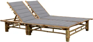 2-Person Sun Lounger with Cushions Bamboopatio Tanning Chair Camping Chairs Recliner Suitable for Garden Courtyard