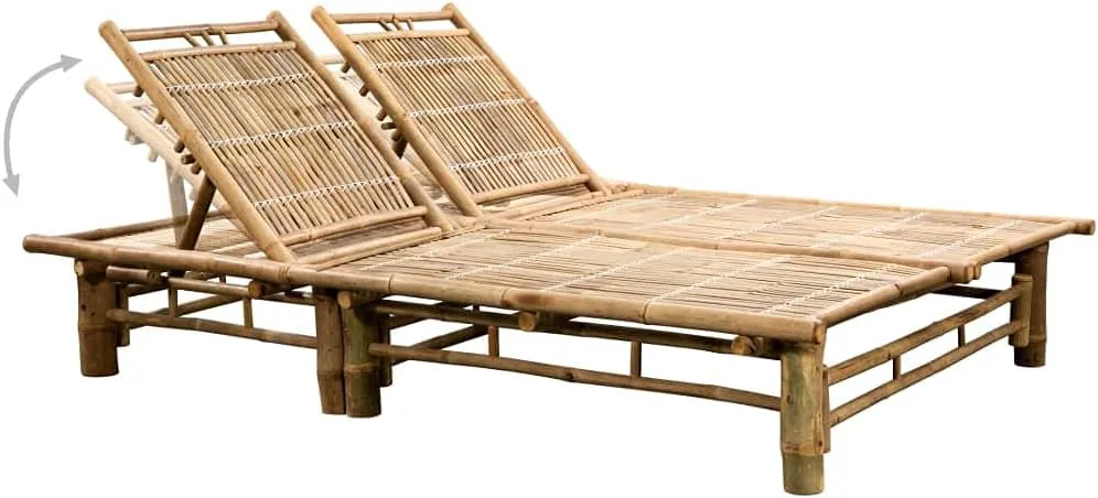 2-Person Sun Lounger with Cushions Bamboopatio Tanning Chair Camping Chairs Recliner Suitable for Garden Courtyard