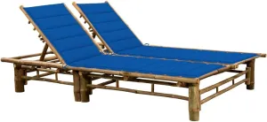 2-Person Sun Lounger with Cushions Bambootanning Chair Recliner Camping Chairs Patio Suitable for Garden Courtyard