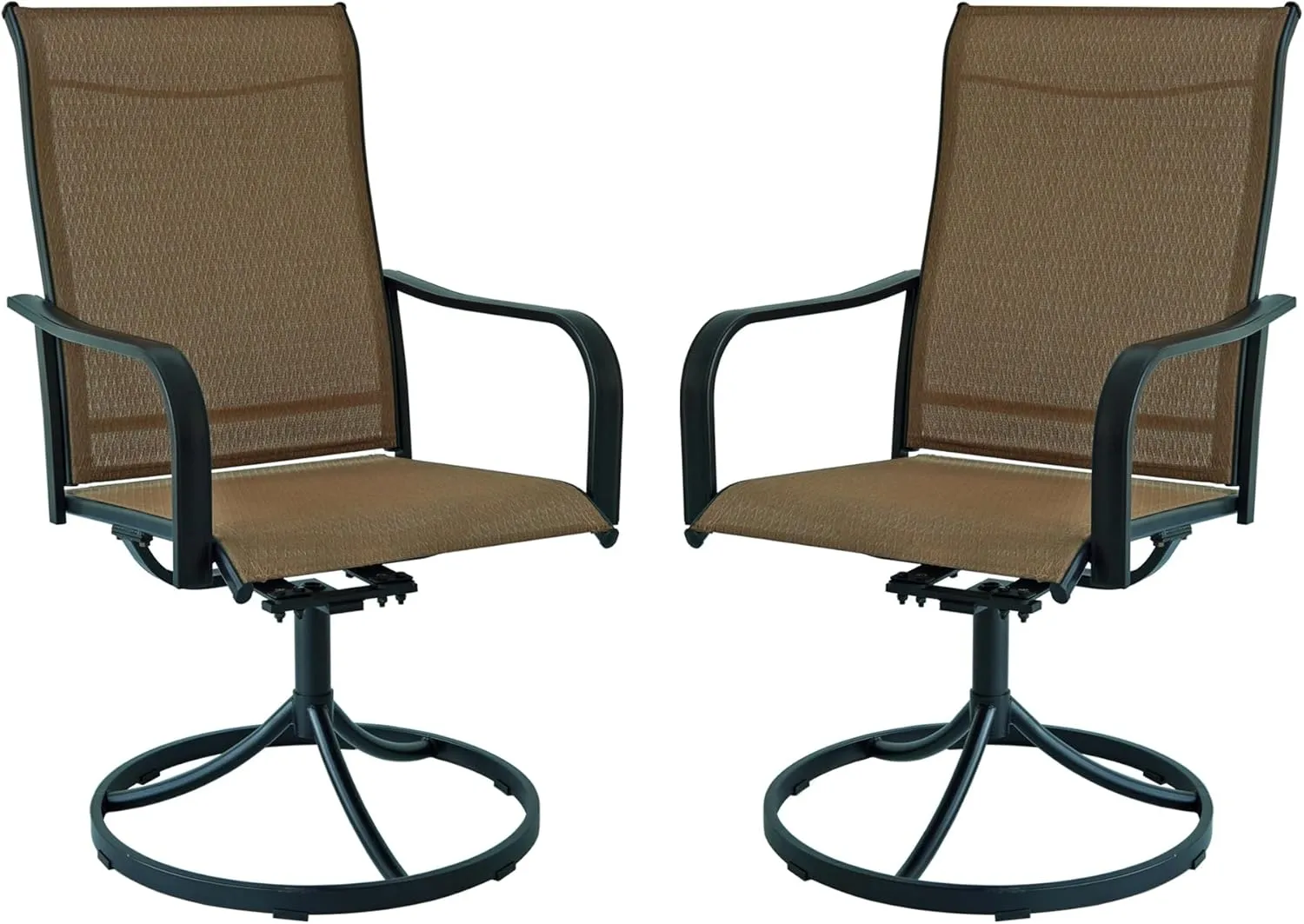 2 Piece Outdoor Swivel Patio Dining Chairs Set with Rocking and Yellow Sling