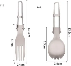 2-piece Pure Titanium Folding Salad Spoon Fork Outdoor Camping Picnic Portable Tableware