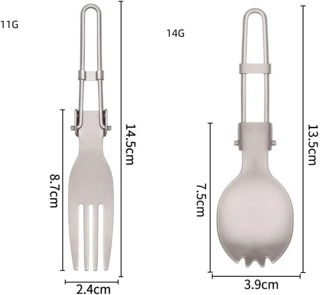 2-piece Pure Titanium Folding Salad Spoon Fork Outdoor Camping Picnic Portable Tableware