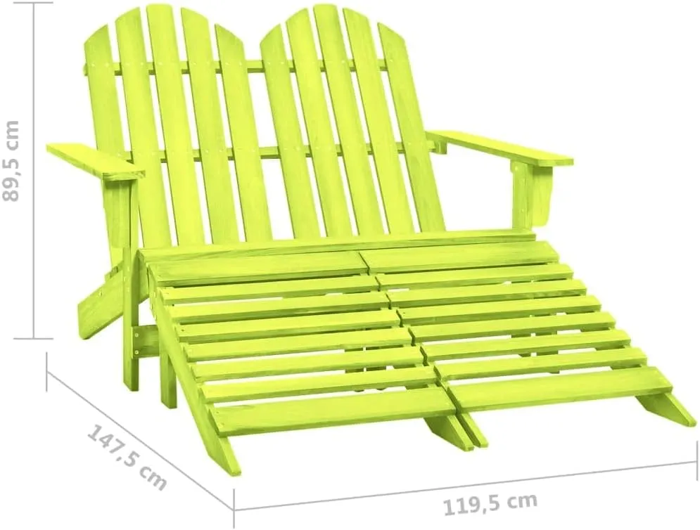 2-Seater Outdoor Adirondack Chair with Ottoman Solid Fir Wood Patio Furniture Green 47"x58.1"x35.2" Ergonomic Design for Garden, Backyard, Porch