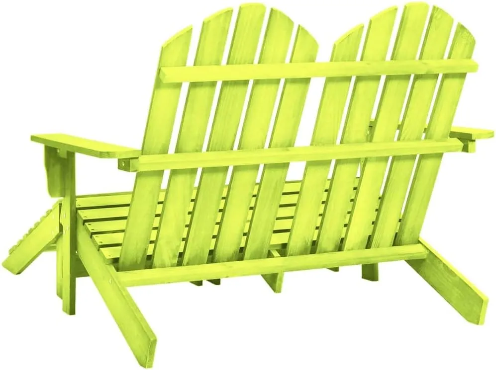 2-Seater Outdoor Adirondack Chair with Ottoman Solid Fir Wood Patio Furniture Green 47"x58.1"x35.2" Ergonomic Design for Garden, Backyard, Porch