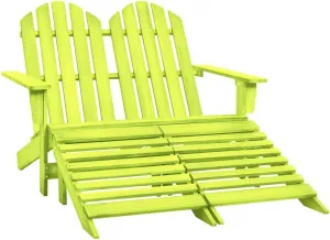 2-Seater Outdoor Adirondack Chair with Ottoman Solid Fir Wood Patio Furniture Green 47"x58.1"x35.2" Ergonomic Design for Garden, Backyard, Porch